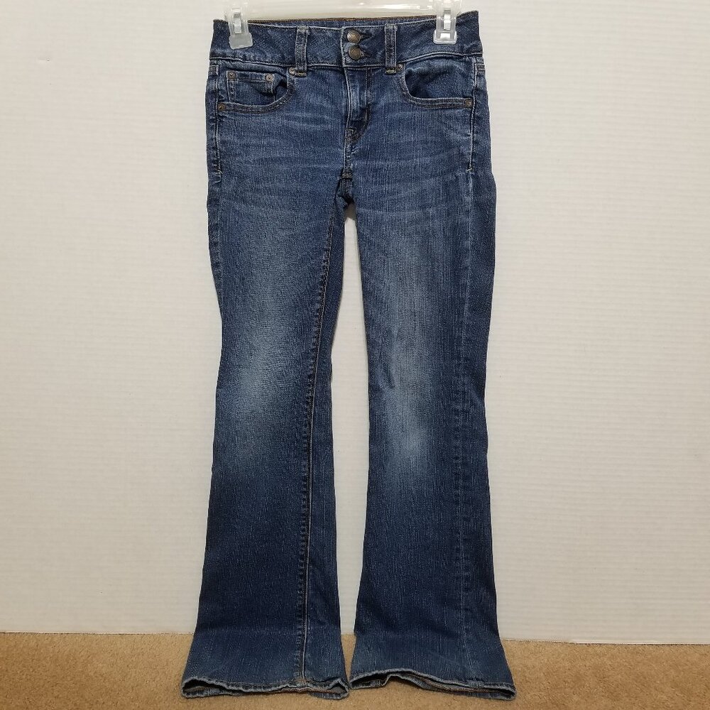 American Eagle jeans 0 Short Artist Flare denim super stretch whiskered low rise